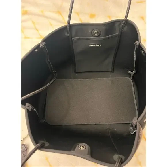 Never Used:  Haute Shore Blk neoprene tote/bag, python print, removable wristlet - Picture 5 of 10